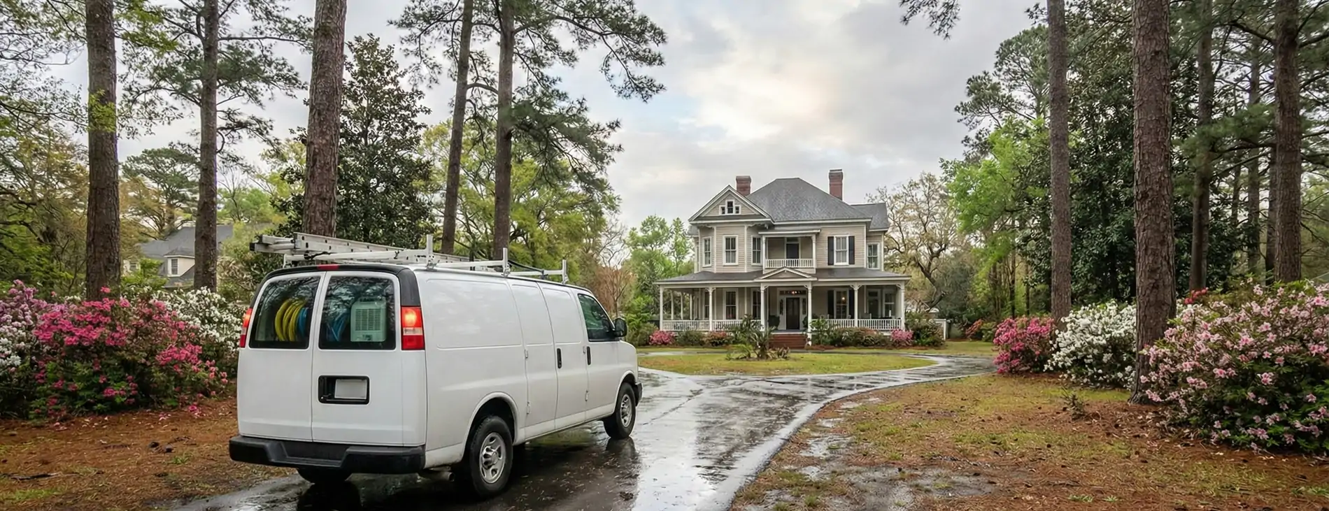 Antique pine hardwood floor damaged by a burst plumbing pipe in a historic Summerville, SC home requiring restoration.